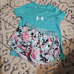 Under Armour Girls Teal Shirt and Patterned Shorts Set